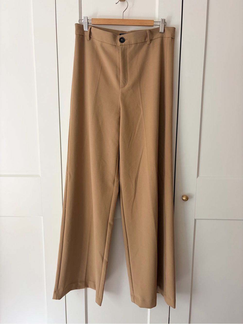 Zara Wide-Leg High-Waist Trousers/Pants - Tan/Camel | L